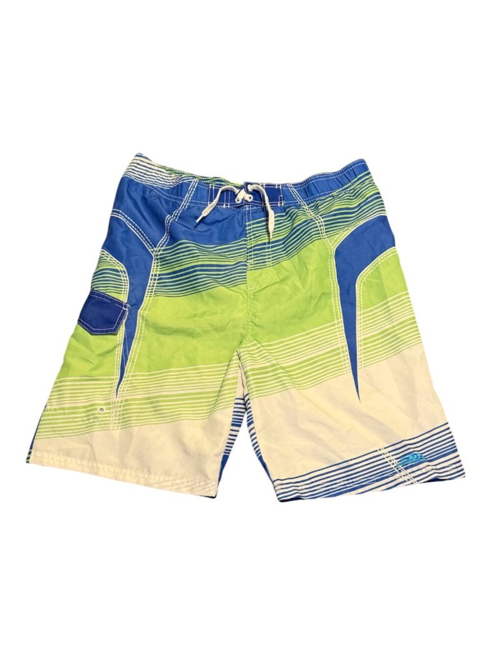 Vtg Pipeline Men's Swim Shorts Sz: L (14/16) Green Blue White Check Desc